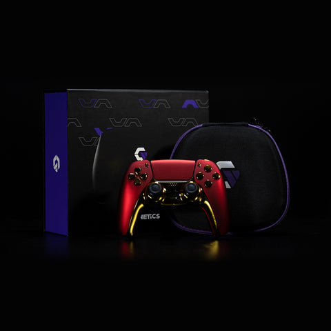 Crimson Red Chrome Gold PS5 Pro (2 Back Buttons) + Mouse Click Triggers & Bumpers